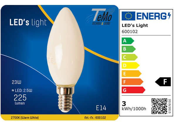 1 STÜCK (VPE) SHADA LED Kerze E14 225lm 2.5W, warmweiss 2700K, C35 Opal, EEC: F (0600102)